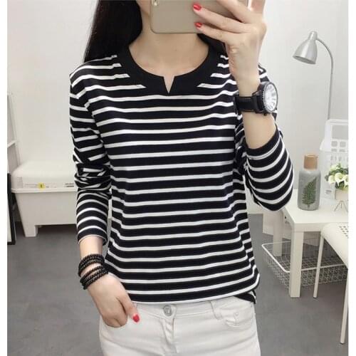 Striped Tops 2019 Autumn Long Sleeve T Shirt Women Tees Shirt Womens T-Shirt Cotton tee shirt femme Plus Size 4XL 5XL Clothing