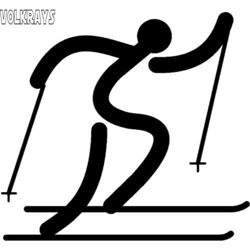 Volkrays Personality Car Sticker Cross Country Skiing Motorcycle Accessories Reflective Vinyl Decal Black/White,12cm*13cm