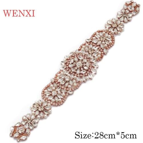 WENXI 10pcs Hand Beaded Sewing Rose Gold Silver Bridal Wedding Crystal Rhinestone Applique Patch For Wedding Dresses WX906