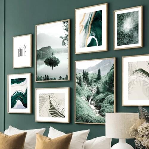 Green Lake Forest Dandelion Leaves Marble Wall Art Canvas Painting Nordic Posters And Prints Wall Pictures For Living Room Decor