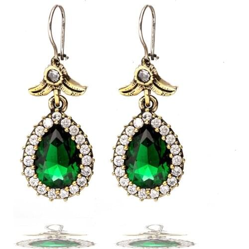 Green Jade Emerald Cubic Zirconia Silver Drop Model Earrings Hurrem Didar Sultan Earrings