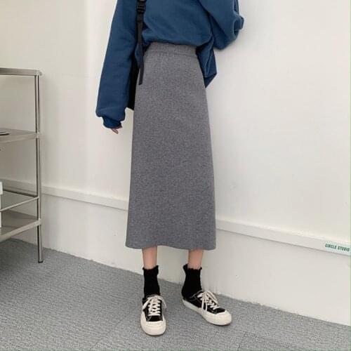 Woman Skirts High Waist Slimming Knit Bag Hip Skirt Female Spring New Mid-length A-line Skirt
