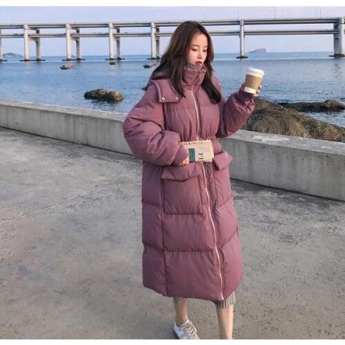 Women Winter 2021 New Thick Warm Down Padded Jackets Female Mid-length Loose Parkas Ladies Solid Color Hooded Overcoats Y621