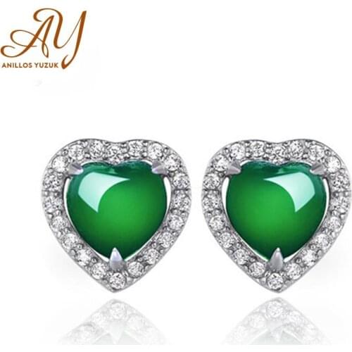 Anillos Yuzuk Fashion Heart Design Womens Earring Real 925 Sterling Silver Chalcedony Stud Earrings Wedding Party Fine Jewerly