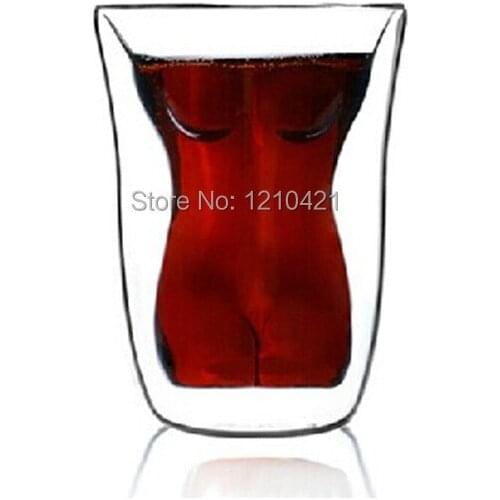 1pcs Free shipping Whiskey glass creative tipsy temptation beauty red wine cup double deck glass beer glass wine cup