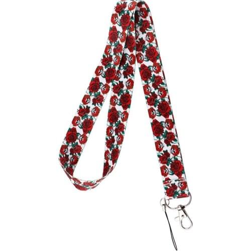 10pcs Red Rose Flowers Lanyard for Keys Phone Cool Neck Strap Lanyard for Camera Whistle ID Badge Cute webbings ribbons Gifts