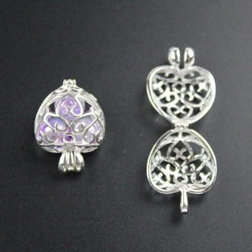 18*25mm,Love heart Essential Oil Diffuser Pearl Cage Pendant,Aromatherapy Locket Necklace Volcanic Setting Lava Stone Jewelry,HM