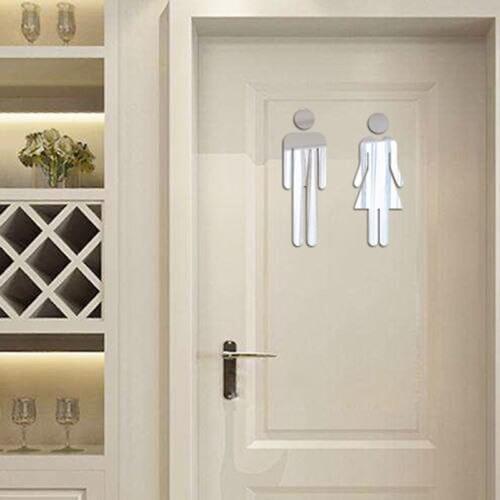 2Pcs/Pair Mirror Toilet Man Women Sign Washroom Removable Decal Art Wall Stickers DIY Mural Vinyl Sticker NEW