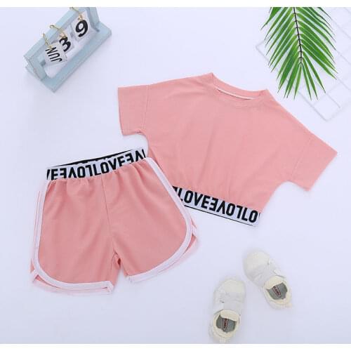 2021 Summer Girls Casual 2pcs Suit Baby Kids Children Sports Cothing Set Including T-shirt+ Shorts