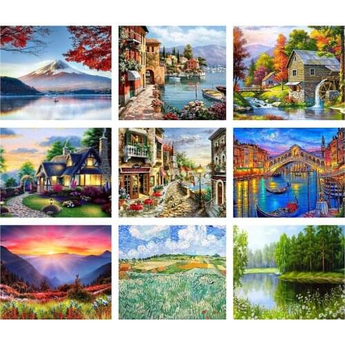 Landscape DIY 5D Diamond Painting Garden House Town Picture Full Drill Diamond Embroidery Cross Stitch Home Decor Crafts Gift