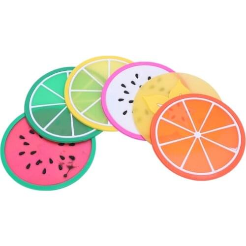 6PCS Round Non-Slip Heat Resistant Mat Colorful Fruit Printed Placemat Pot Holder Table Silicone Coasters Set