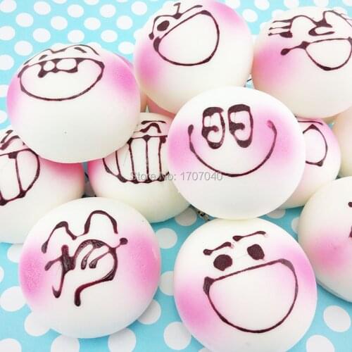 7CM Pink Expression DIY Face Squishy Collectibles Soft Bread Scented Buns Simulation Food Toy