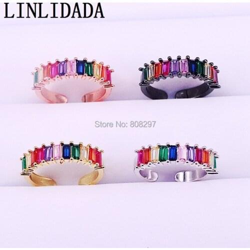8Pcs Multi color delicate rainbow cubic zirconia gold colors rings for girl women colorful beautiful ring