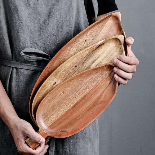 Acacia Wood Leaf plate for Snacks/Cake/Dishes/sushi/cheese Creative Friendly Serving Storage Tray Desktop Decor
