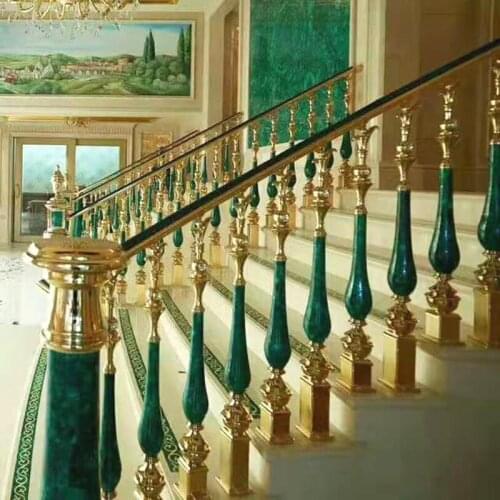 Free Shipping,Stair Barrier,Natural Jade column home staircase handrail glass railing high-end villa guardrail
