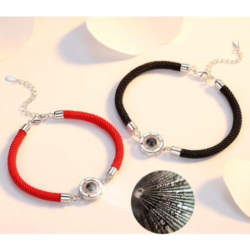 Lucky Red Handmade Rope Bracelet for Women Men Romantic Lover Couple 100 Language I Love You Projection Bracelet Gifts