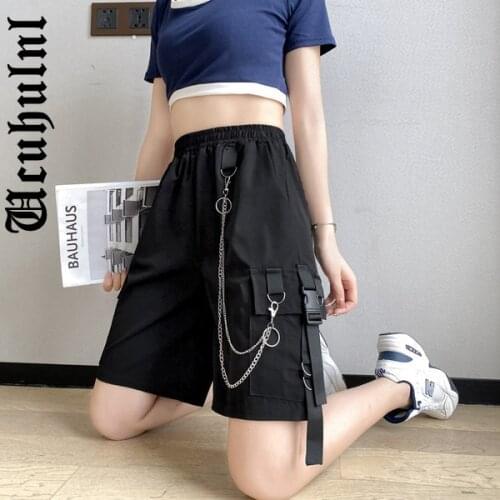 Ucuhulnl Streetwear Harajuku with Chain Pocket Loose Blackr Hip Hop Wide Leg Pants Fitness Korean Summer Oversized Cool High
