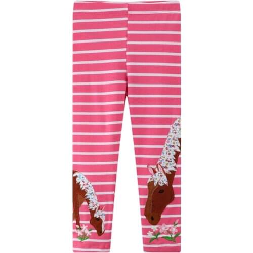 Jumping Meters Baby Leggings Pants With Animals Embroidery Stripe Girls Skinny Pants Cute Toddler Pencil Pants