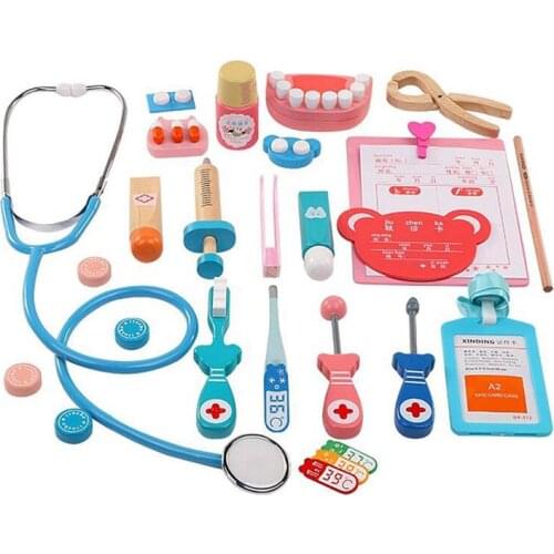 Kids Children Role Play Games Doctor Nurses Wooden Toy Set Medical Kit Pretend Cosplay Simulation Dentist Accessories Tools Gift