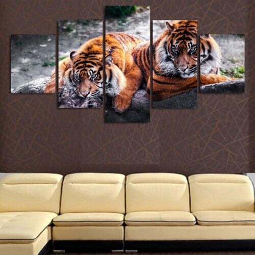 Wall Modern Pictures Home Art Decoration Framework Modular 5 Panel Animal Tiger HD Print Painting On Canvas For Living Room