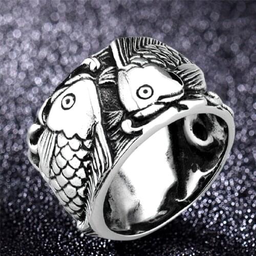 Stainless Steel Double Koi Fish Pattern Ring Fashion Minority Charm Men And Women Wear Brand Rings