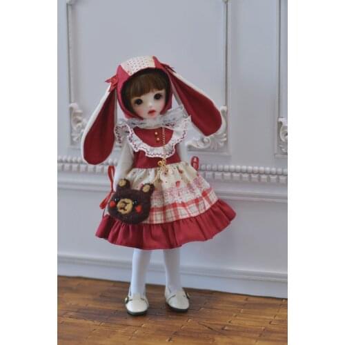 BJD doll clothes set suitable for 1-6 blyth ob24 size red pink cute dress skirt rabbit paper doll accessories
