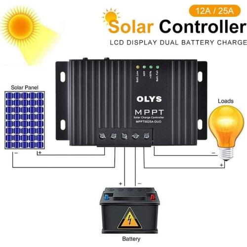 MPPT Solar Charge Controller 12A 25A Solar Charge And Discharge Controller With LCD Display Dual Battery Charge Solar Controller