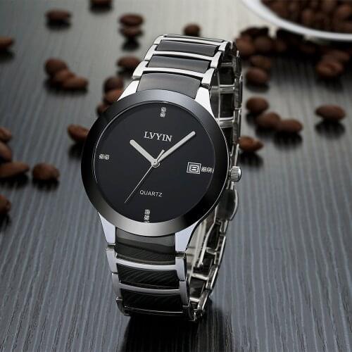 LVYIN Brand Good Quality Lovers Ceramic Watch Couple Quartz Square Women steel quality fashion casual sports watches black