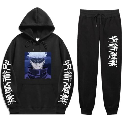 2021 Anime Men Sets 2 Pieces Sets Jujutsu Kaisen Autumn Winter Cartoon Sweatshirt+Drawstring Pants Hoodies hoodie sets Kawaii