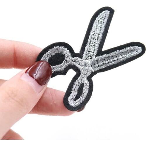 50pcs/lot Mini Scissors Embroidery Patches Letters Clothing Decoration Accessories Diy Iron Heat Transfer Applique