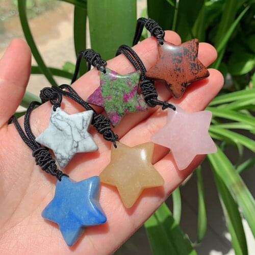 Natural Stone Crystal Necklace Chakra Big Star Pendulum Pendant Howlite Red Obsidian Blue Quartz Pink Crystal Collier Healing