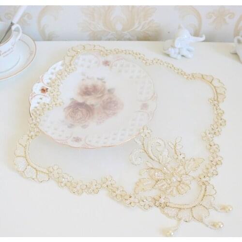 New Korean Mesh Gold Thread Embroidery Bead Hotel Placemat For Dining Coffee Cup Table Mat Coaster Christmas Wedding Decoration