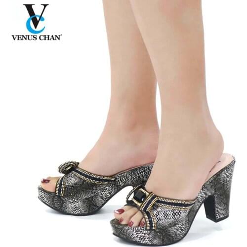 New Arrival Black Color Italian Women Sandals Shoe for Party African Wedding High Heels Slip on Women Pumps Slip on Wedding Shoe