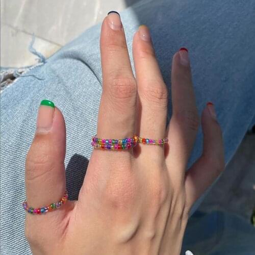 New Cute Transparent Resin Acrylic Handmade Beaded Rhinestone Colourful Geometric Square Round Rings for Women Y2k Jewelry Party