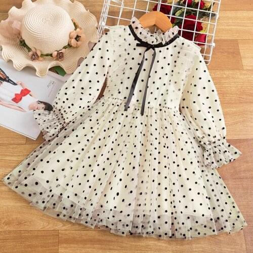 Polka Dot Dress Kid Girl Long Sleeve Ruffle Dress Flower Girl Outfits Baby Girl Causal Autumn&Winter Costume Children Clothing