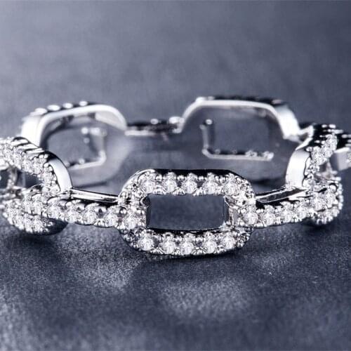 Hot Designer Chain Zircon Rings For Women Trendy Four Color Style Silver Plated Female Jewelry Wedding Party Birthday Gifts