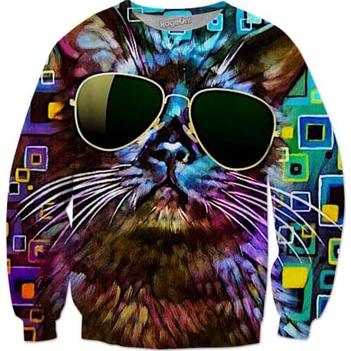 Cool Cat Astrophe Crewneck Sweatshirt Comfortable 3D Print Animals Hip Hop Pullover Sweatshirt Hoodie