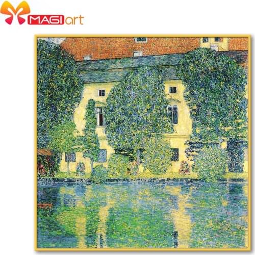 Cross stitch kits Embroidery needlework sets 11CT water soluble Canvas Patterns 14C Landscape Green reflection -NCMS131