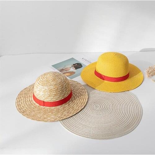 Luffy Straw Hat Anime Cartoon Sunscreen Straw Hat Japanese Cosplay One Piece Cap Straw Hat Neck String Luffy Flat Hats For Adult