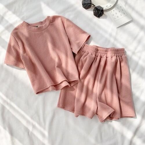 Pink O-Neck T-Shirt And Shorts And Camis Women Three Pcs Sets Pants Sets Femme Female Outfits 2020 Summer Suits Women