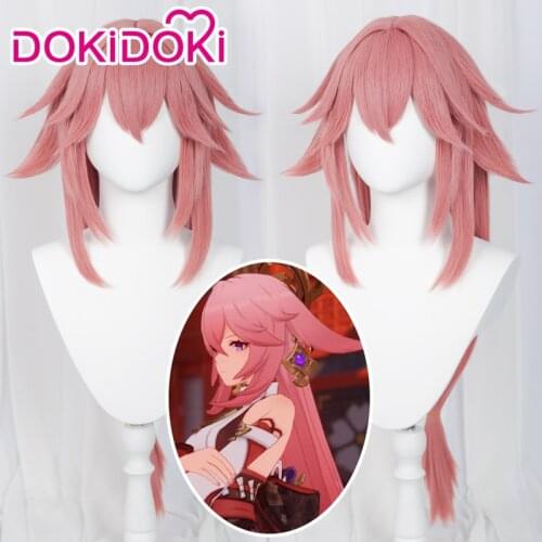 DokiDoki Game Genshin Impact Cosplay Halloween Yae Miko Cosplay Wig Genshin Impact Yae Miko Cosplay Long Hair Pink