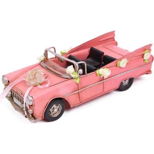Antique Decor Metal Vintage Pink Bridal Car Creative Desktop Trinket Miniature Gift Nostalgic Handmade Hand Painted Quality