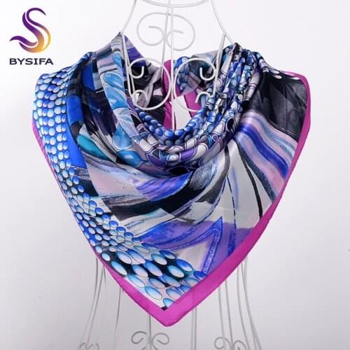 [BYSIFA] Purple Ladies Brand Scarves New Autumn Winter Women 100% Silk Square Scarf Shawl 90*90cm Turkey Winter Headscarves Cape