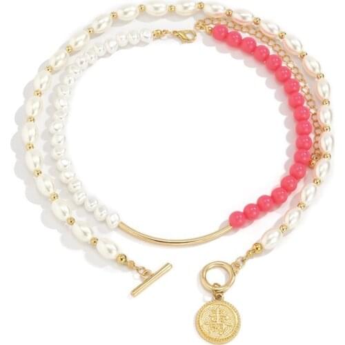 Goth Baroque Irregular Pearl Chains Necklace 2021 Geometric Coin Toggle Clasp Lariat Pendant Choker Aesthetic Jewelry