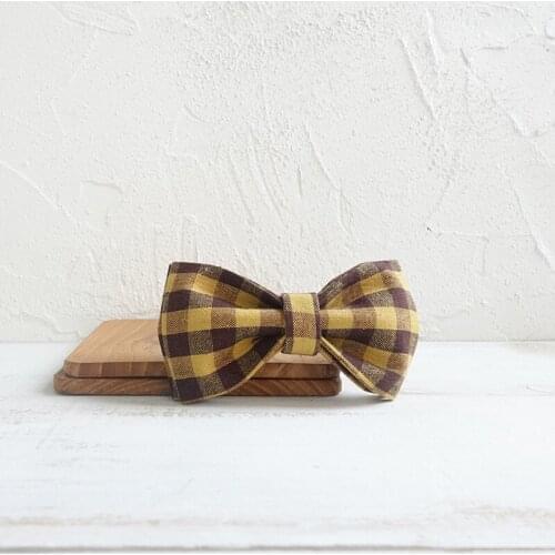 Brown Yellow Plaid Dog Bowtie Pets Collar Accessory Puppy Cat Pet Supplies Grooming Tools Dogs Dismountable Ornamental Bow Ties