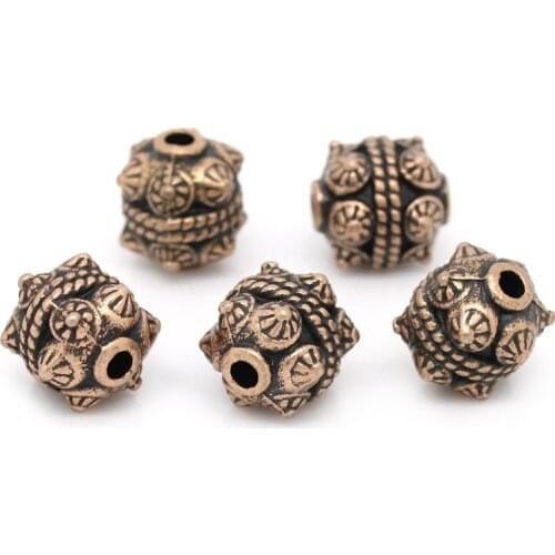 DoreenBeads 4 PCs Zinc metal alloy Spacer Beads Cylinder Antique Copper Pattern Carved About 11mm x 10mm, Hole:Approx 2mm