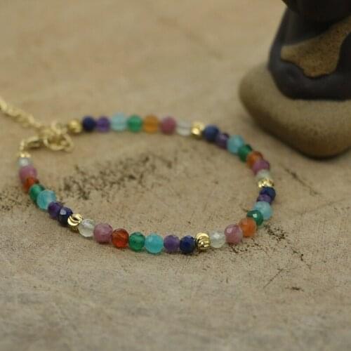 EDOTHALIA 7 Chakras Reiki Bead Bracelet 4MM Faceted Natural Stone Mixed Color Semiprecious Stone Bracelet For Women Girl