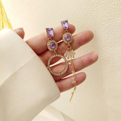 Delicate Jewelry Asymmetrical Earrings Popular Design High Quality Crystal Glass Dangle Earrings For Girl Fine Accessories