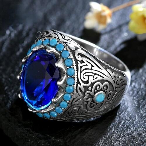 S925 Silver Ring Sapphire Dark Blue Zircon Stone Ring Gemstone Fine Jewelry Male Thai Silver Turkish for Men Women Jewelry Gifts