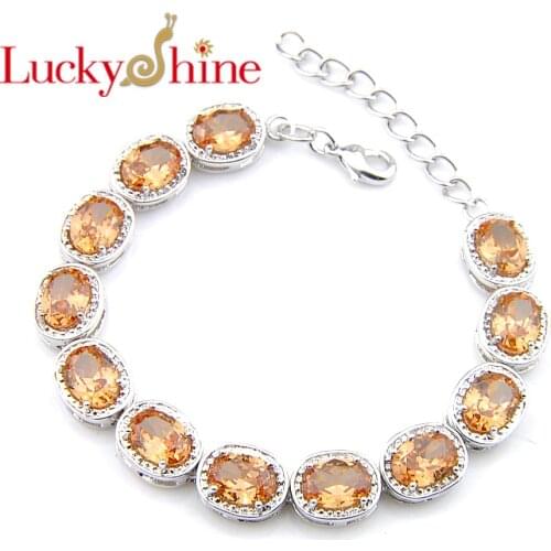 LuckyShine Mother Gift egg shaped Morganite Bracelets Silver For Women Cz Zircon Bracelets & Bangles Anniversary Jewelry NEW